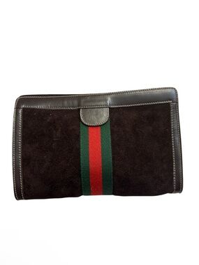 Gucci rare vintage brown suede Webb striped clutch bag